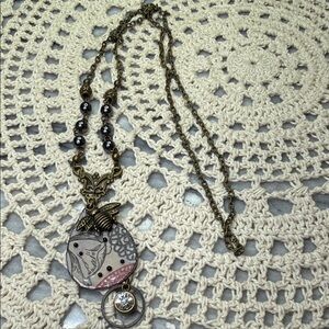 enameled Pendant & bee & glass beaded Necklace